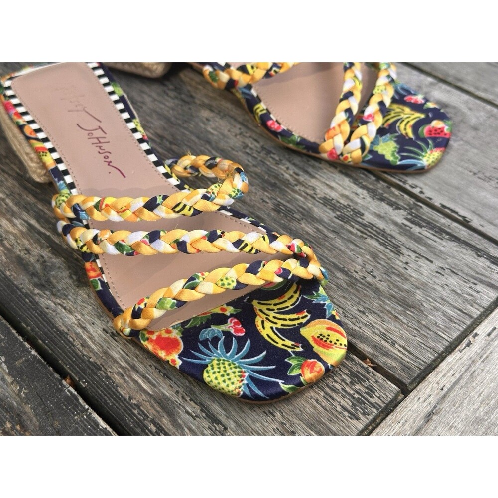 Betsy Johnson Womens Size 6 Grovee Yellow Multi Woven Slip On Block Sandals - Picture 7 of 10